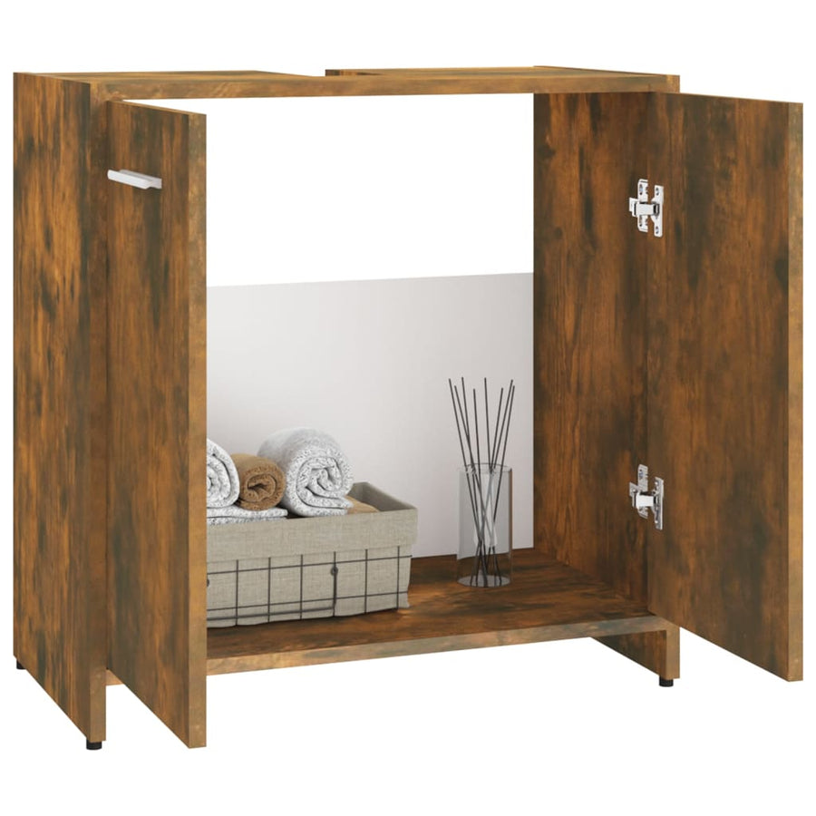 Badkamerkast 60X33X60 Cm Bewerkt Hout Kleurig Gerookt eiken