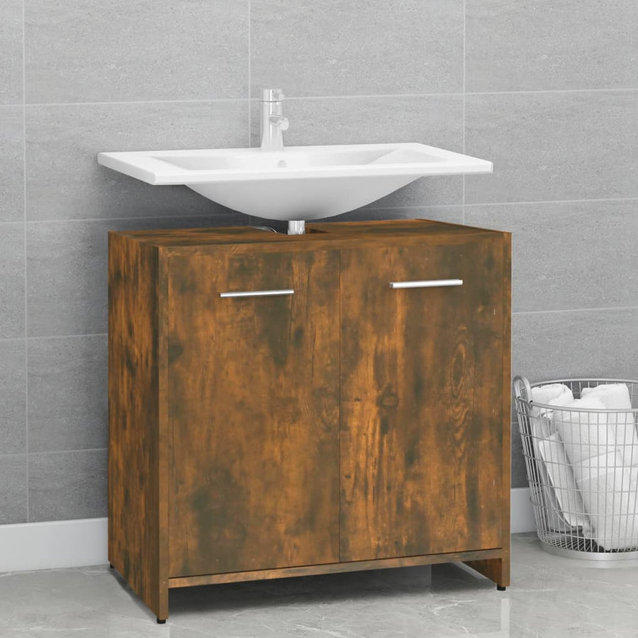 Badkamerkast 60X33X60 Cm Bewerkt Hout Kleurig Gerookt eiken