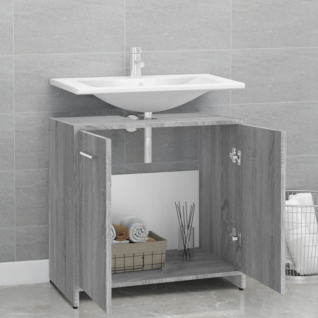 Badkamerkast 60X33X60 Cm Bewerkt Hout Eikenkleurig Grijs sonoma