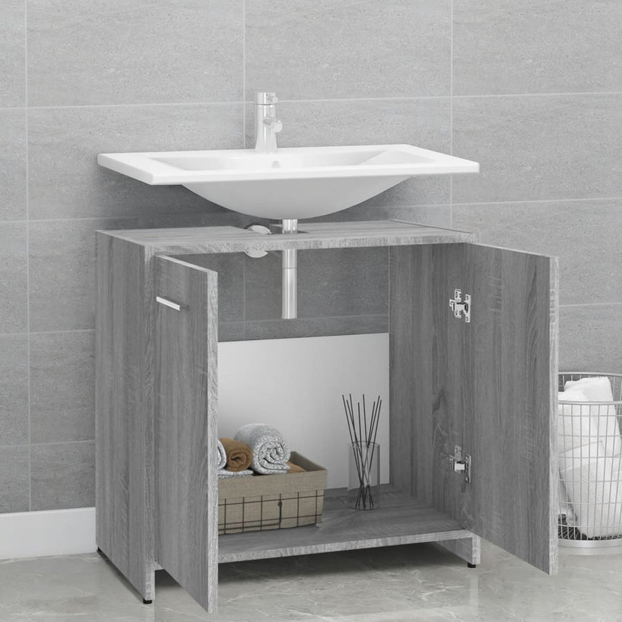 Badkamerkast 60X33X60 Cm Bewerkt Hout Eikenkleurig Grijs sonoma