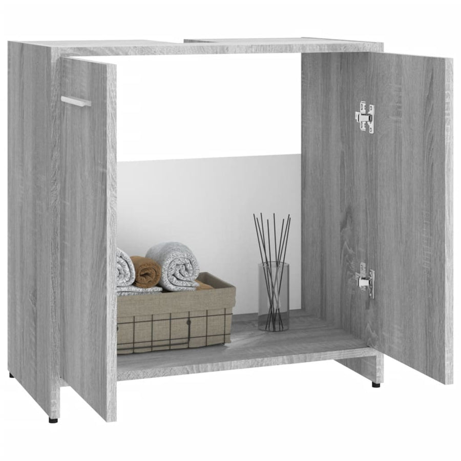 Badkamerkast 60X33X60 Cm Bewerkt Hout Eikenkleurig Grijs sonoma