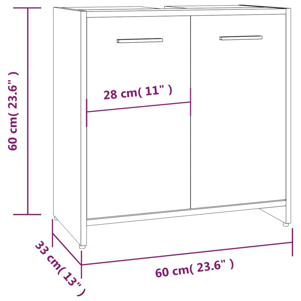 Badkamerkast 60X33X60 Cm Bewerkt Hout Eikenkleurig Grijs sonoma
