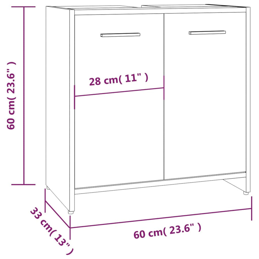 Badkamerkast 60X33X60 Cm Bewerkt Hout Eikenkleurig Grijs sonoma