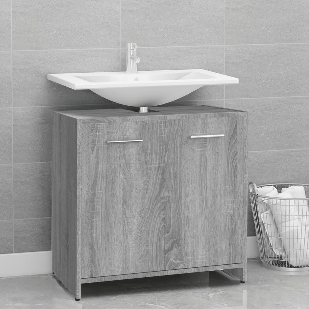 Badkamerkast 60X33X60 Cm Bewerkt Hout Eikenkleurig Grijs sonoma