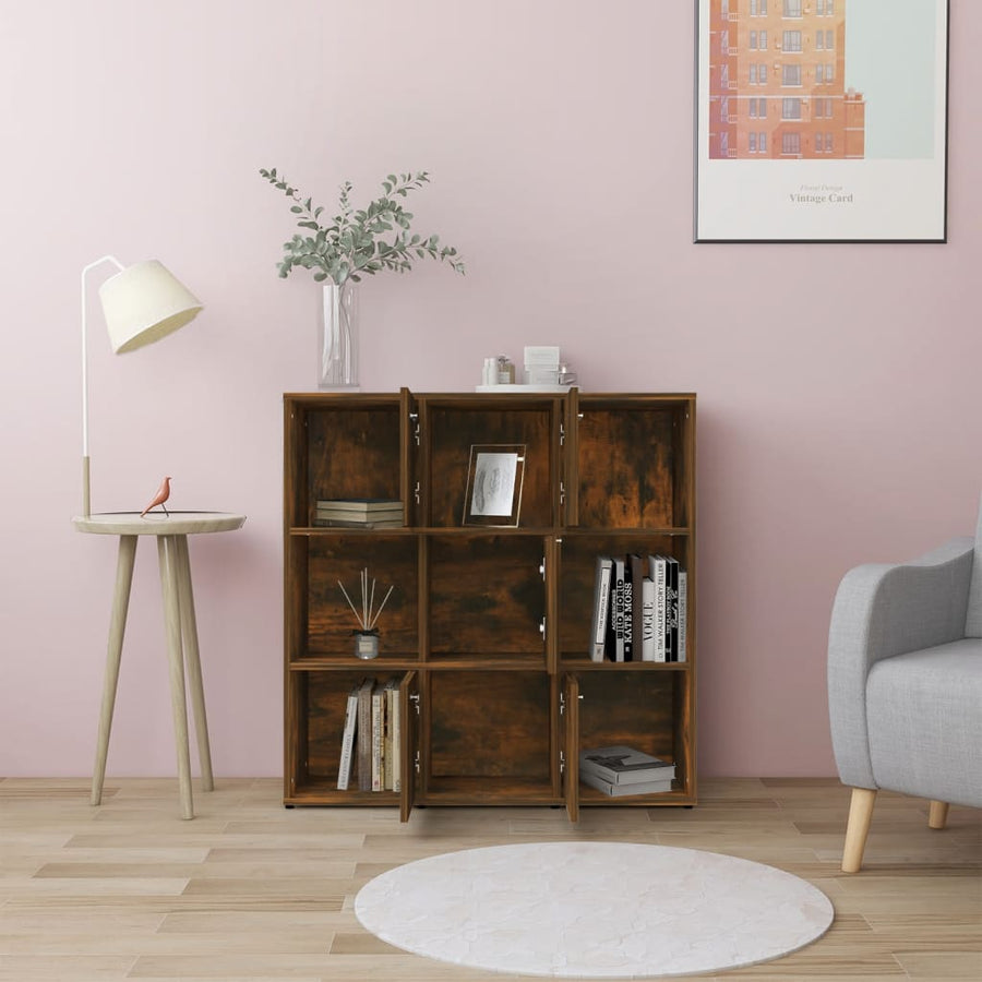 Boekenkast 90X30X90 Cm Bewerkt Hout Kleurig Gerookt eiken