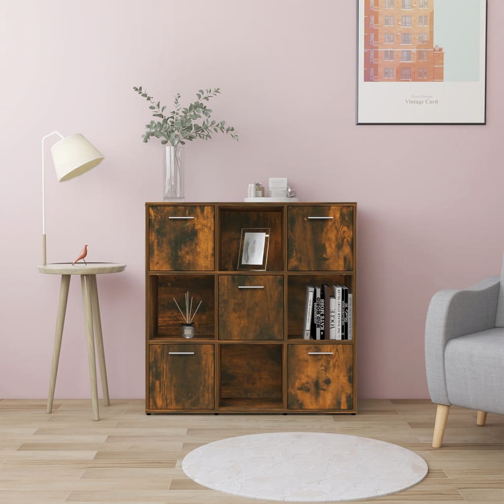 Boekenkast 90X30X90 Cm Bewerkt Hout Kleurig Gerookt eiken