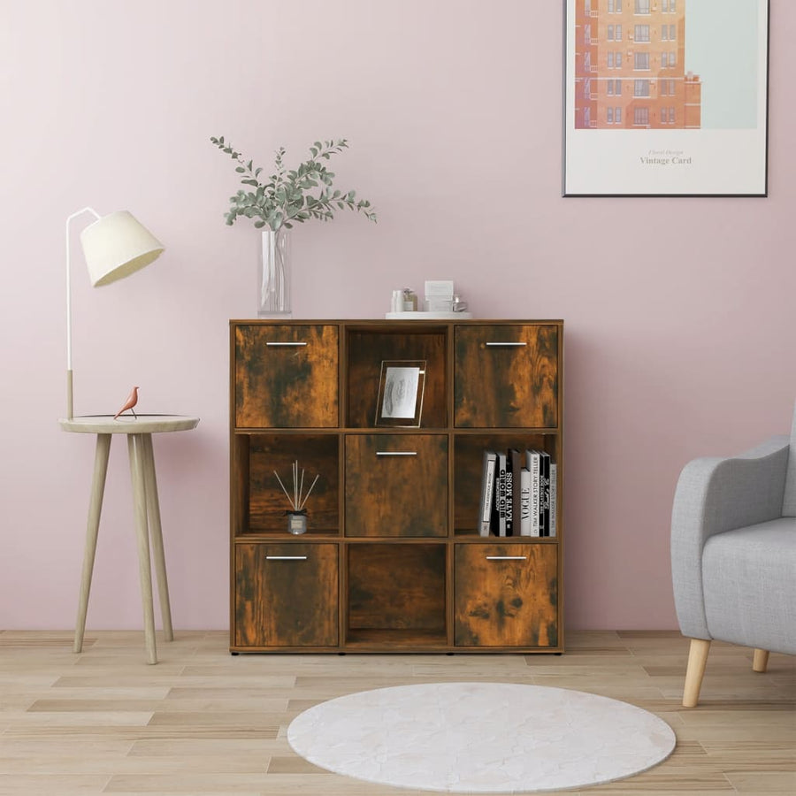 Boekenkast 90X30X90 Cm Bewerkt Hout Kleurig Gerookt eiken