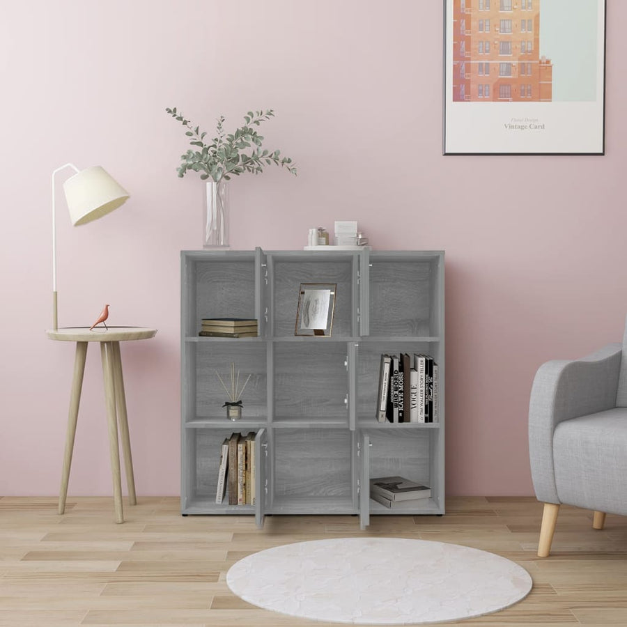 Boekenkast 90X30X90 Cm Bewerkt Hout Eikenkleurig Grijs sonoma
