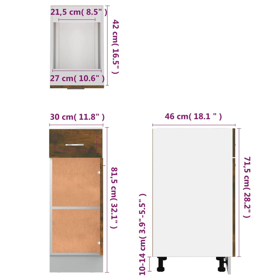 Onderkast Met Lade 30X46X8,5 Cm Bewerkt Hout Gerookt Eiken Onderkast met lade 30 cm