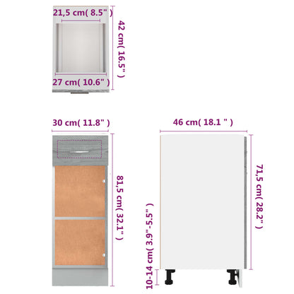 Onderkast Met Lade 30X46X81,5 Cm Bewerkt Hout Grijs Sonoma Grijs Sonoma Onderkast met lade 30 cm