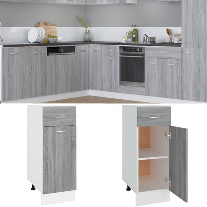 Onderkast Met Lade 30X46X81,5 Cm Bewerkt Hout Grijs Sonoma Grijs Sonoma Onderkast met lade 30 cm