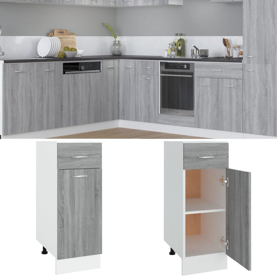 Onderkast Met Lade 30X46X81,5 Cm Bewerkt Hout Grijs Sonoma Grijs Sonoma Onderkast met lade 30 cm