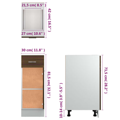 Onderkast Met Lade 30X46X81,5 Cm Bewerkt Hout Bruin Eikenkleur Bruineiken Onderkast met lade 30 cm