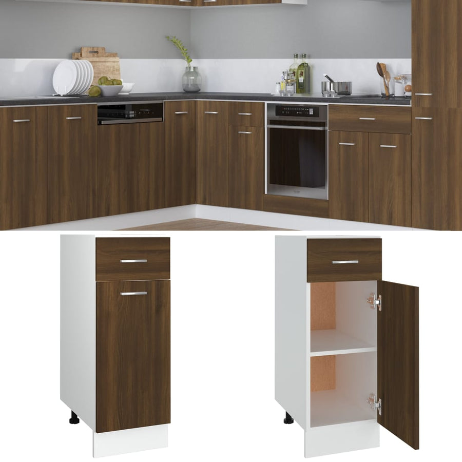Onderkast Met Lade 30X46X81,5 Cm Bewerkt Hout Bruin Eikenkleur Bruineiken Onderkast met lade 30 cm
