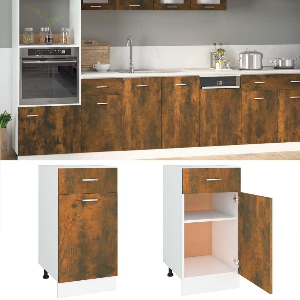 Onderkast met lade 40x46x81,5 cm bewerkt hout gerookt eiken Gerookt eiken