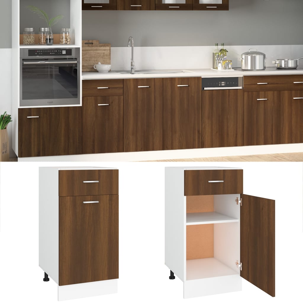 Onderkast Met Lade 40X46X8,5 Cm Bewerkt Hout Bruin Eikenkleur Bruineiken Onderkast met lade 40 cm