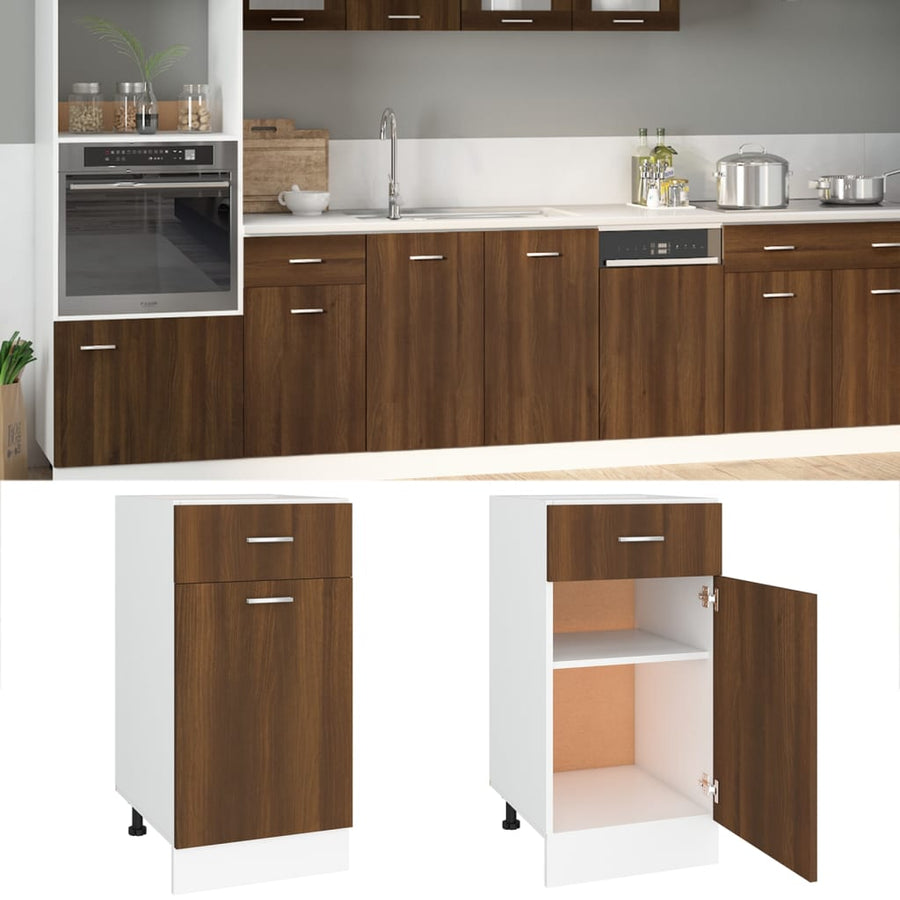 Onderkast Met Lade 40X46X8,5 Cm Bewerkt Hout Bruin Eikenkleur Bruineiken Onderkast met lade 40 cm