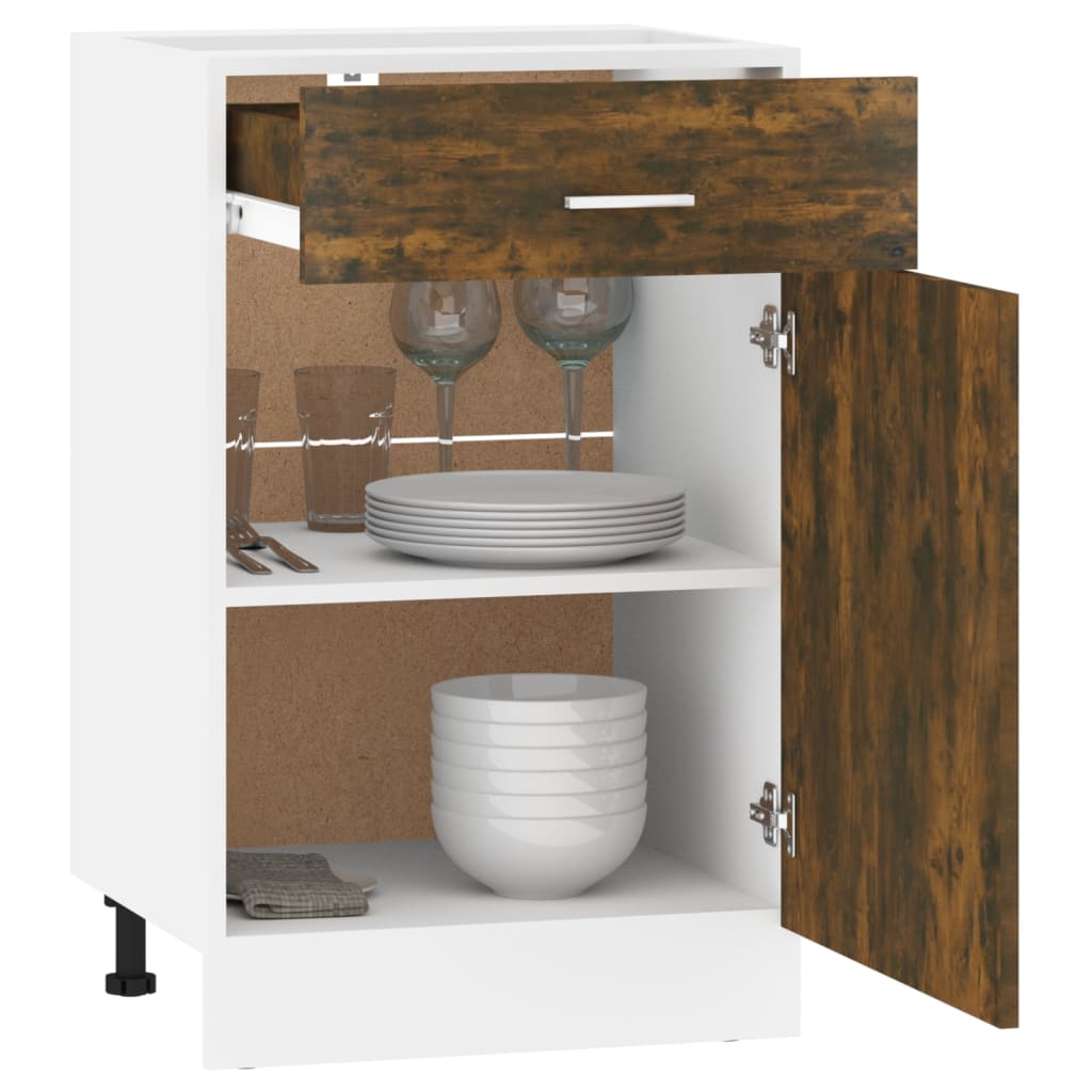 Onderkast met lade 50x46x81,5 cm bewerkt hout gerookt eiken Gerookt eiken