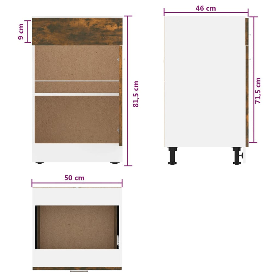 Onderkast met lade 50x46x81,5 cm bewerkt hout gerookt eiken Gerookt eiken