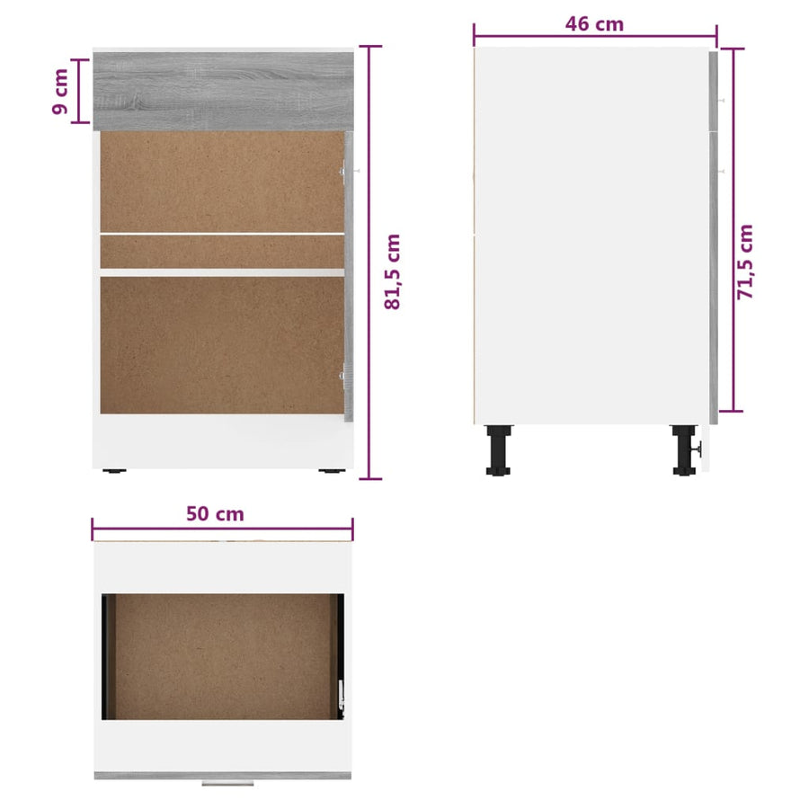 Onderkast met lade 50x46x81,5 cm bewerkt hout grijs sonoma Onderkast met lade 50 cm