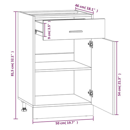 Onderkast met lade 50x46x81,5 cm bewerkt hout grijs sonoma Onderkast met lade 50 cm