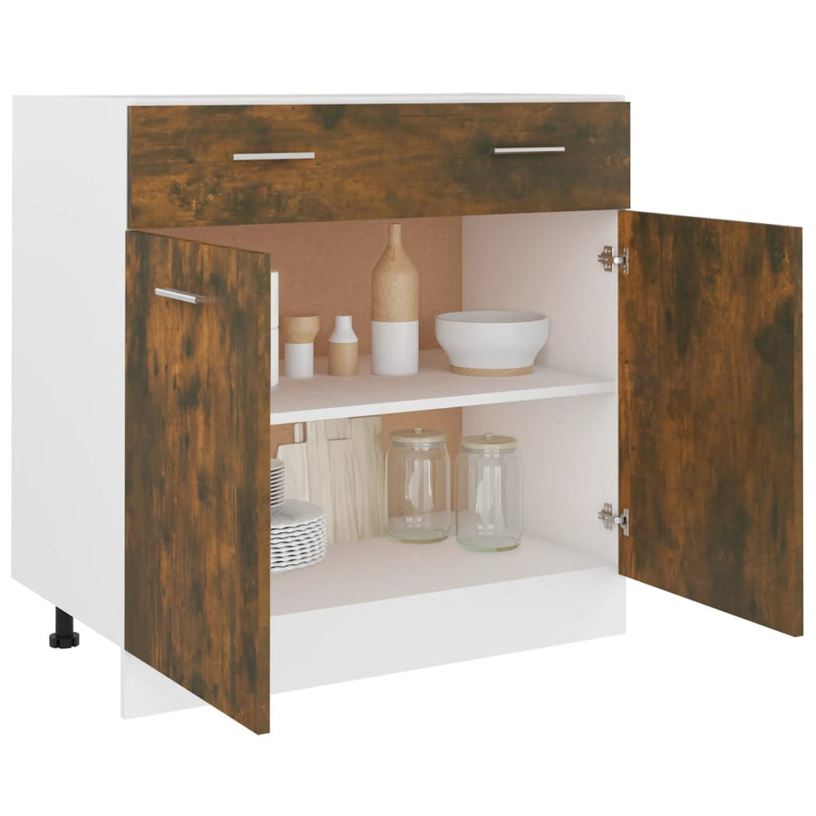 Onderkast met lade 80x46x81,5 cm bewerkt hout gerookt eiken Gerookt eiken