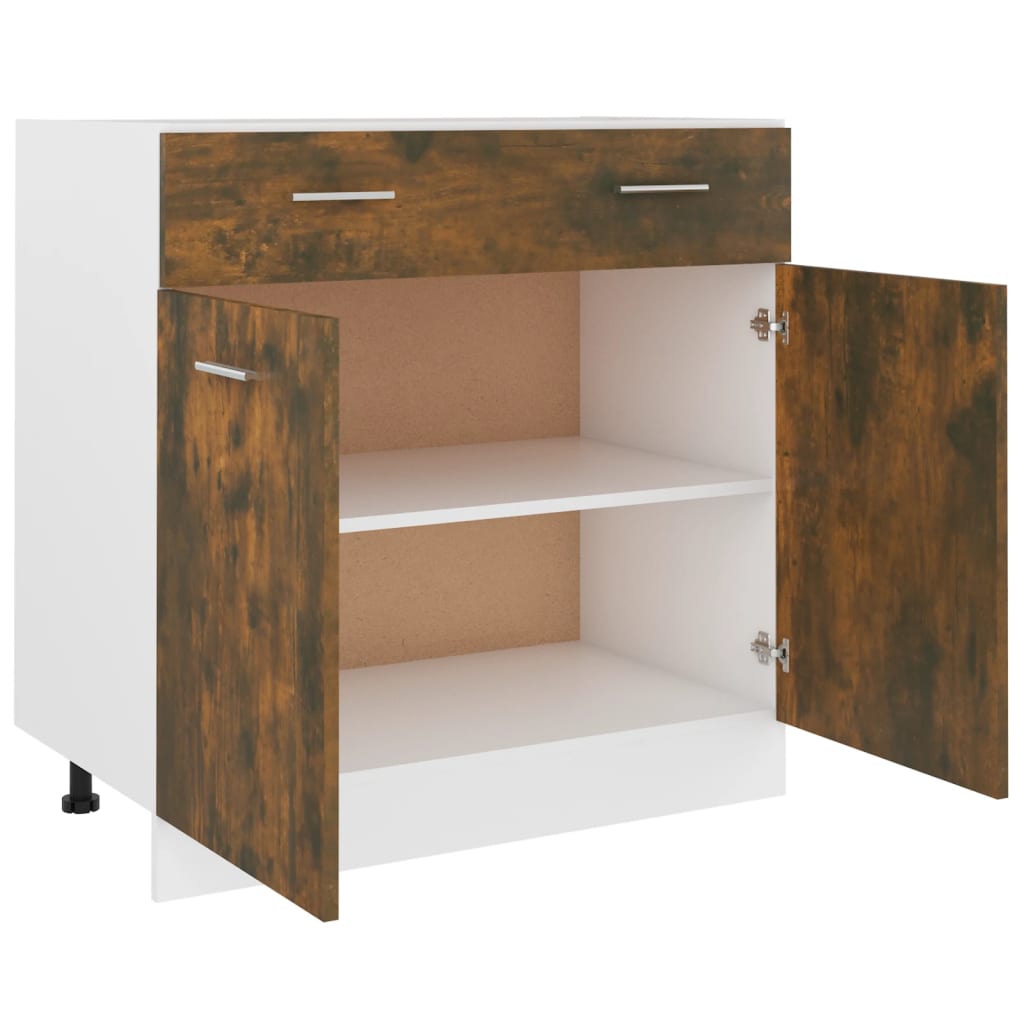 Onderkast met lade 80x46x81,5 cm bewerkt hout gerookt eiken Gerookt eiken