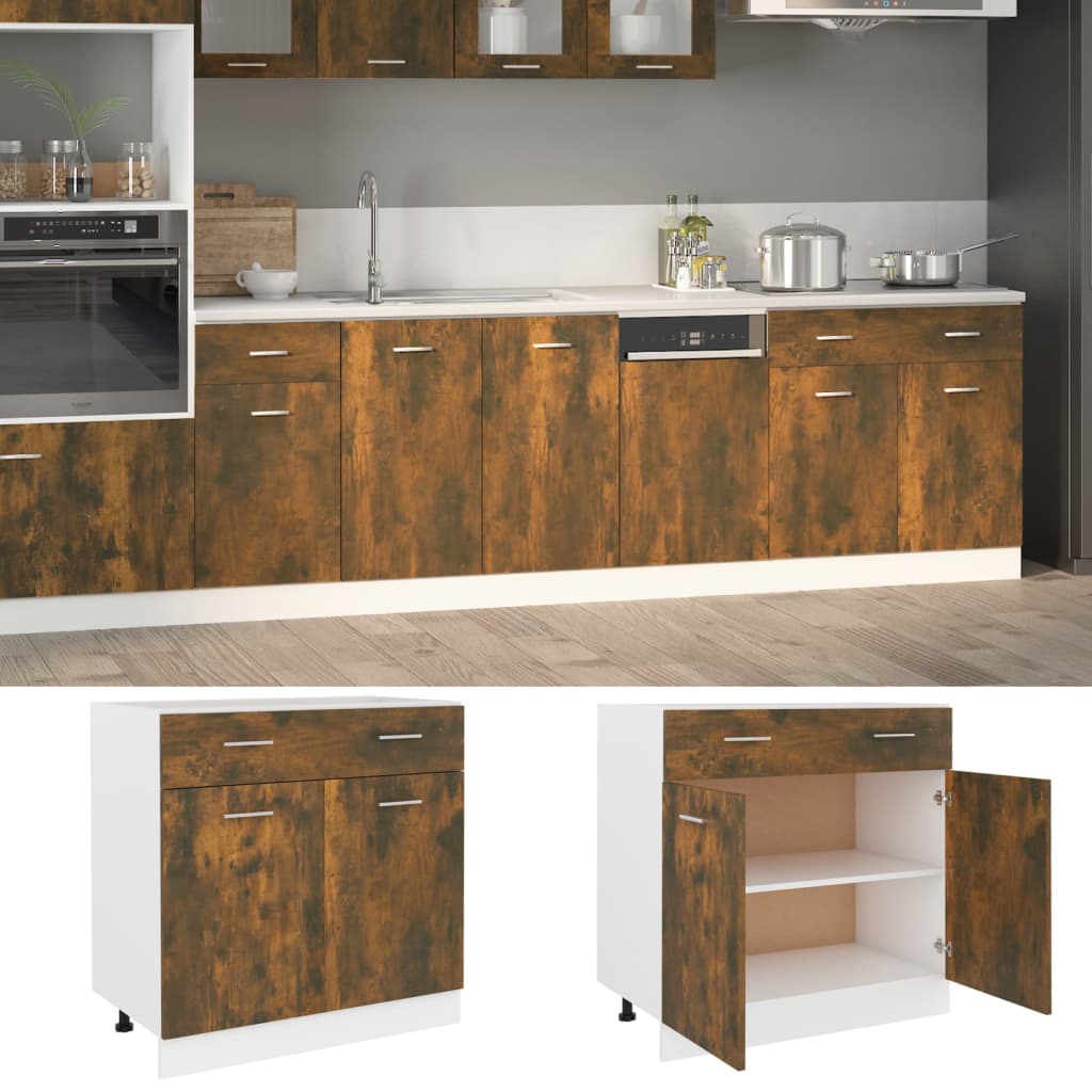 Onderkast met lade 80x46x81,5 cm bewerkt hout gerookt eiken Gerookt eiken