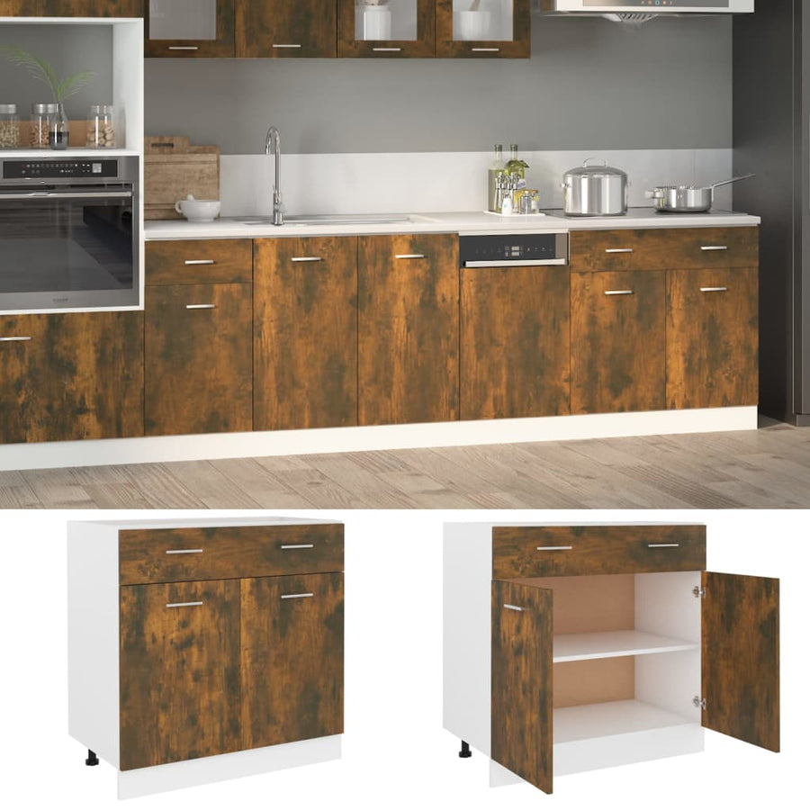 Onderkast met lade 80x46x81,5 cm bewerkt hout gerookt eiken Gerookt eiken