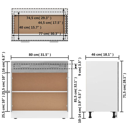 Onderkast met lade 80x46x81,5 cm bewerkt hout grijs sonoma Onderkast met lade 80 cm