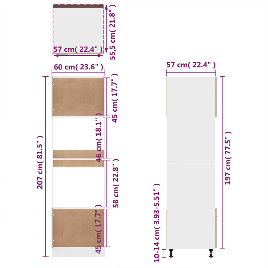 Magnetronkast 60x57x207 cm bewerkt hout grijs sonoma eiken Magnetronkast