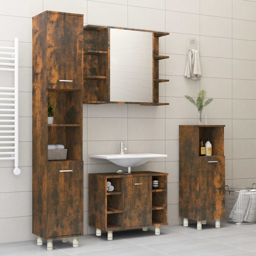 Badkamerkast 30X30X95 Cm Bewerkt Hout Kleurig Gerookt eiken