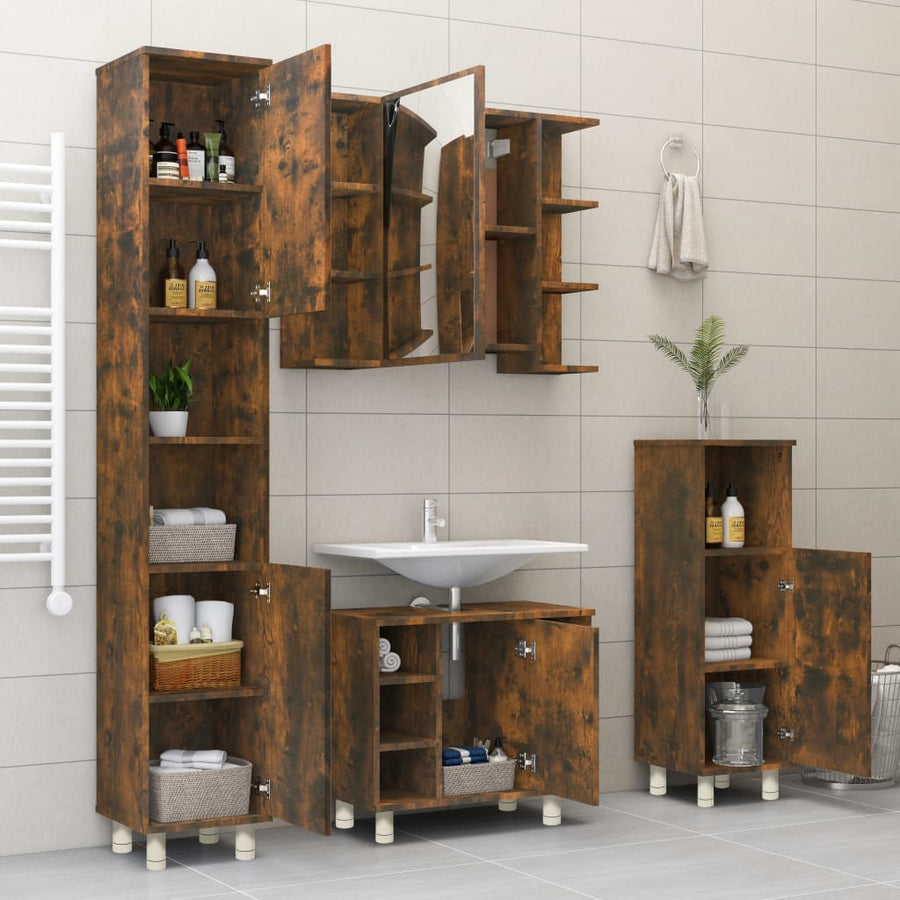 Badkamerkast 30X30X95 Cm Bewerkt Hout Kleurig Gerookt eiken