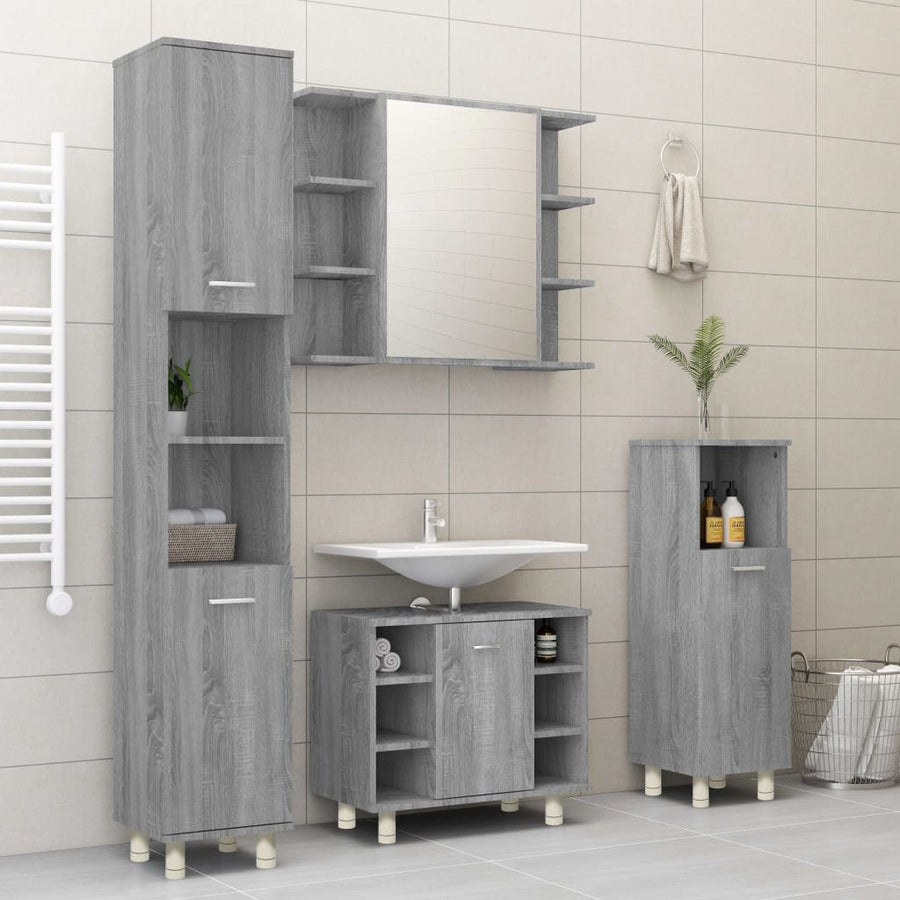 Badkamerkast 30X30X95 Cm Bewerkt Hout Eikenkleurig Grijs sonoma