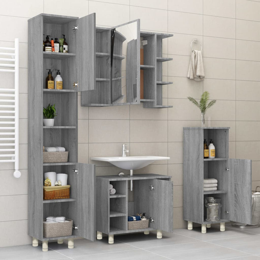 Badkamerkast 30X30X95 Cm Bewerkt Hout Eikenkleurig Grijs sonoma