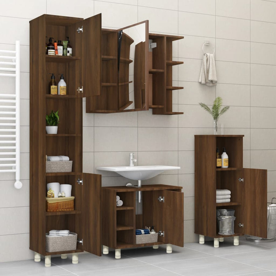 Badkamerkast 30X30X95 Cm Bewerkt Hout Bruin Eikenkleur Bruineiken