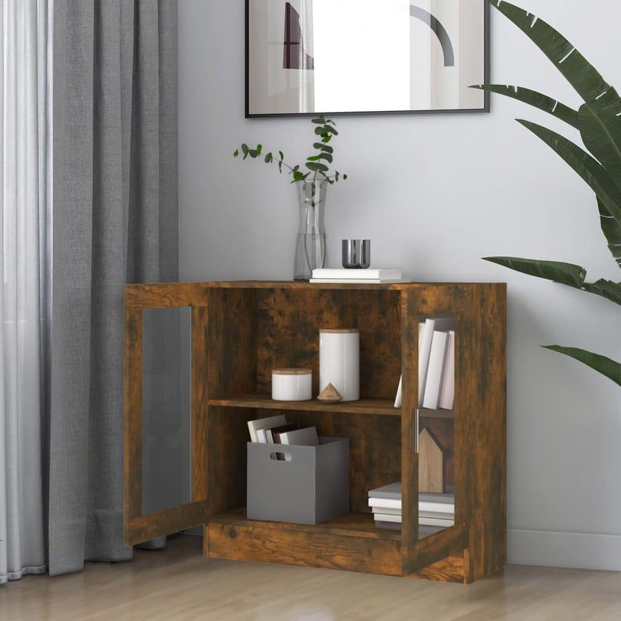 Vitrinekast 82,5x30,5x80 cm bewerkt hout gerookt eikenkleurig 82.5 x 30.5 x 80 cm Gerookt eiken