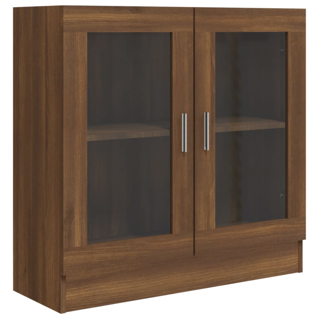 Vitrinekast 82,5x30,5x80 cm bewerkt hout bruin eikenkleur 82.5 x 30.5 x 80 cm bruin eikenkleur