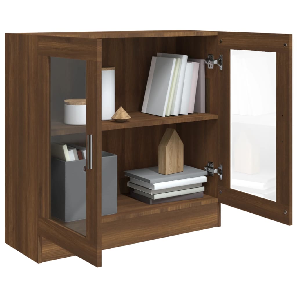 Vitrinekast 82,5x30,5x80 cm bewerkt hout bruin eikenkleur 82.5 x 30.5 x 80 cm bruin eikenkleur