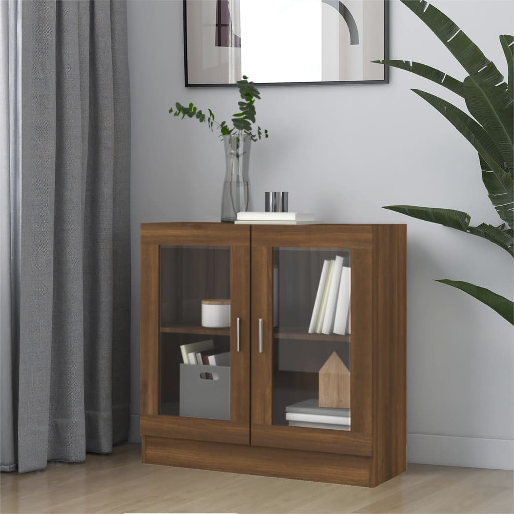 Vitrinekast 82,5x30,5x80 cm bewerkt hout bruin eikenkleur 82.5 x 30.5 x 80 cm bruin eikenkleur