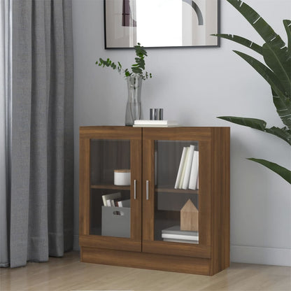 Vitrinekast 82,5x30,5x80 cm bewerkt hout bruin eikenkleur 82.5 x 30.5 x 80 cm bruin eikenkleur