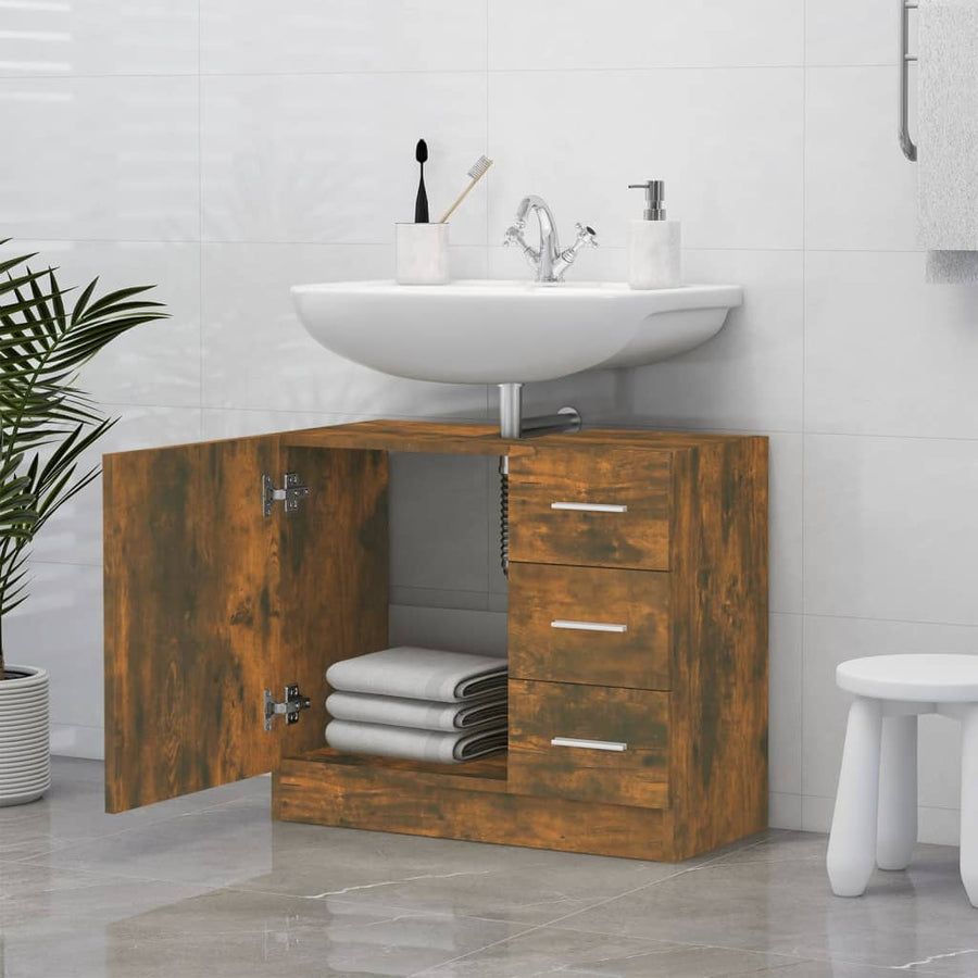 Wastafelkast 63x30x54 cm bewerkt hout gerookt eikenkleurig Gerookt eiken