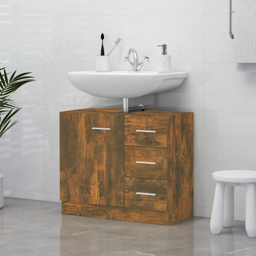 Wastafelkast 63x30x54 cm bewerkt hout gerookt eikenkleurig Gerookt eiken
