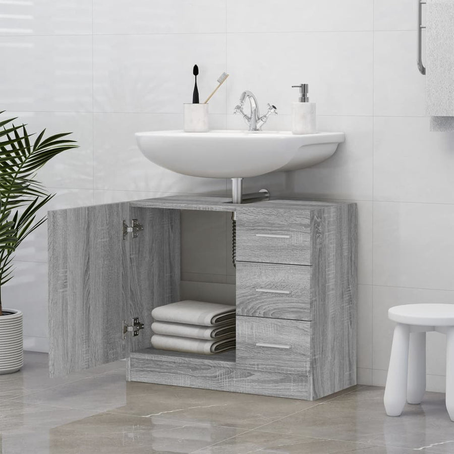 Wastafelkast 63x30x54 cm bewerkt hout grijs sonoma eikenkleurig Grijs sonoma