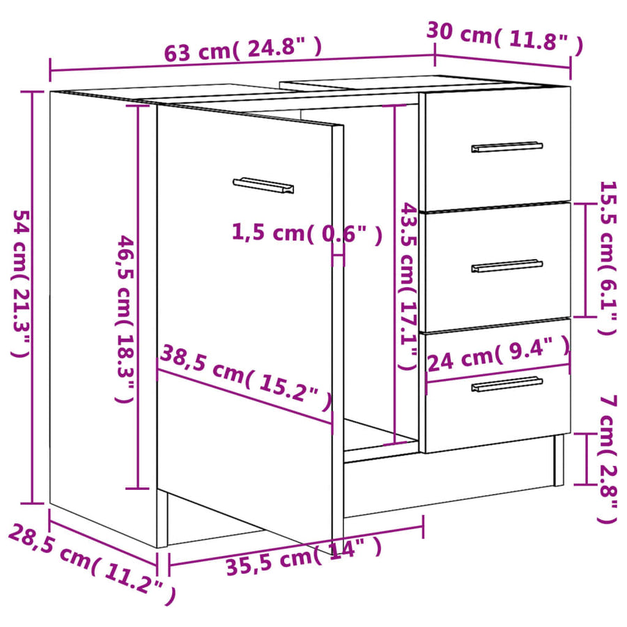 Wastafelkast 63x30x54 cm bewerkt hout grijs sonoma eikenkleurig Grijs sonoma