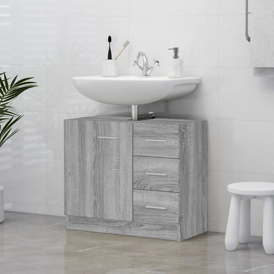 Wastafelkast 63x30x54 cm bewerkt hout grijs sonoma eikenkleurig Grijs sonoma