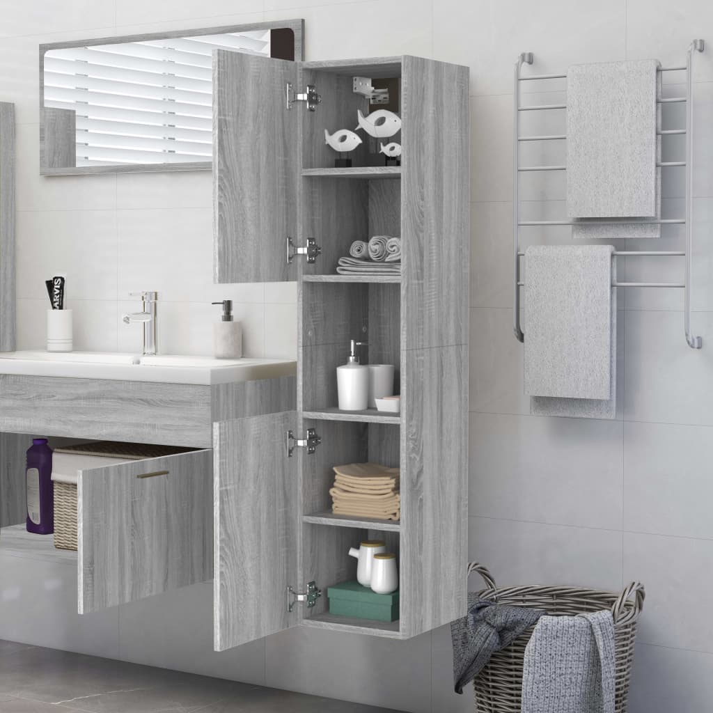 Badkamerkast 30X30X130 Cm Bewerkt Hout Grijs Sonoma Eikenkleur