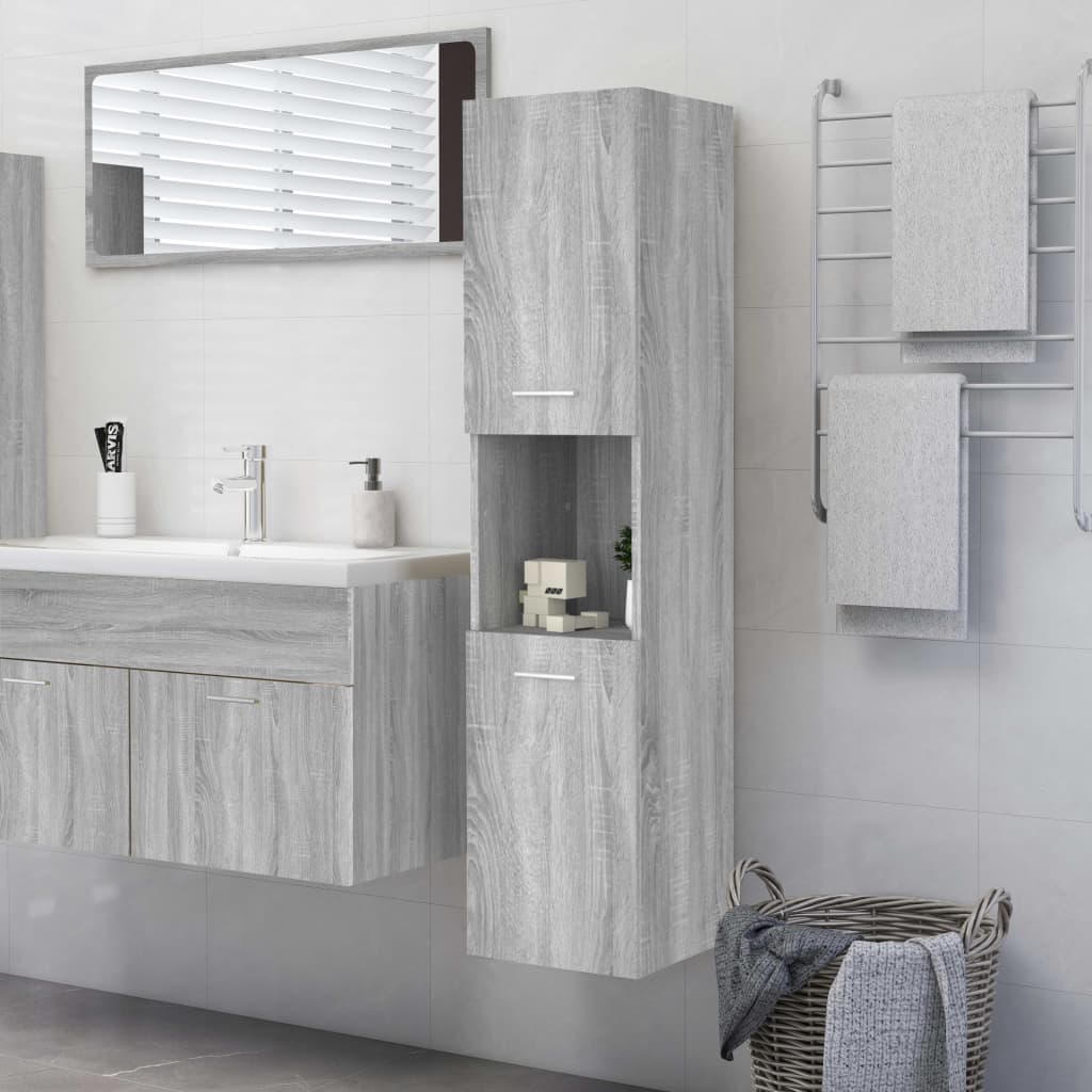 Badkamerkast 30X30X130 Cm Bewerkt Hout Grijs Sonoma Eikenkleur