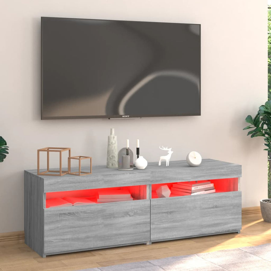 Tv-Meubel Met Led-Verlichting Eiken 1 120 x 35 x 40 cm Grijs sonoma