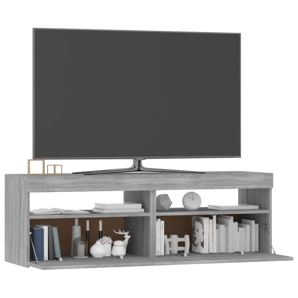 Tv-Meubel Met Led-Verlichting Eiken 1 120 x 35 x 40 cm Grijs sonoma